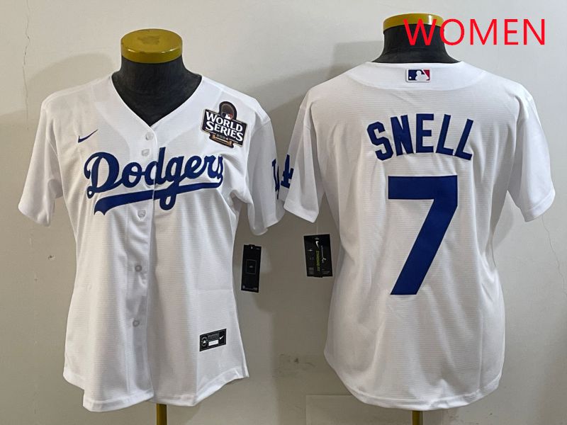 Women Los Angeles Dodgers 7 Snell White Game 2025 Nike MLB Jersey style 3